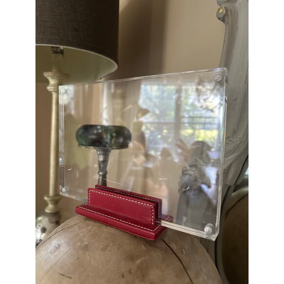 Coach red Leather Acrylic Photo Frame lucite 8x6”  modern decor - Picture 1 of 16